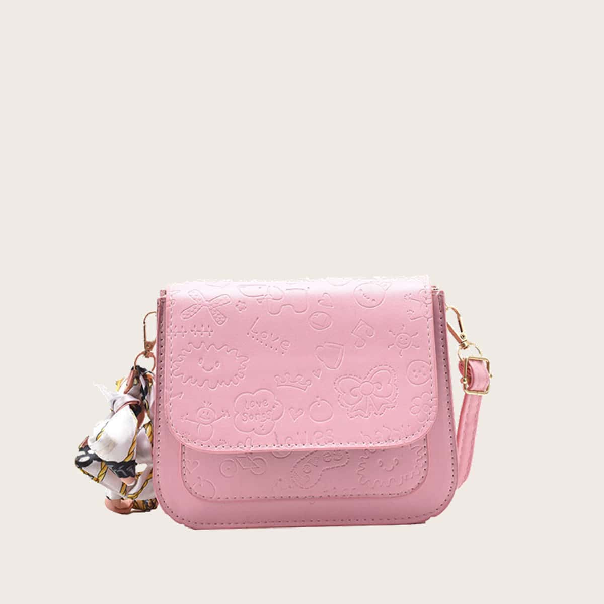 

Cartoon Embossed Crossbody Bag, Pink