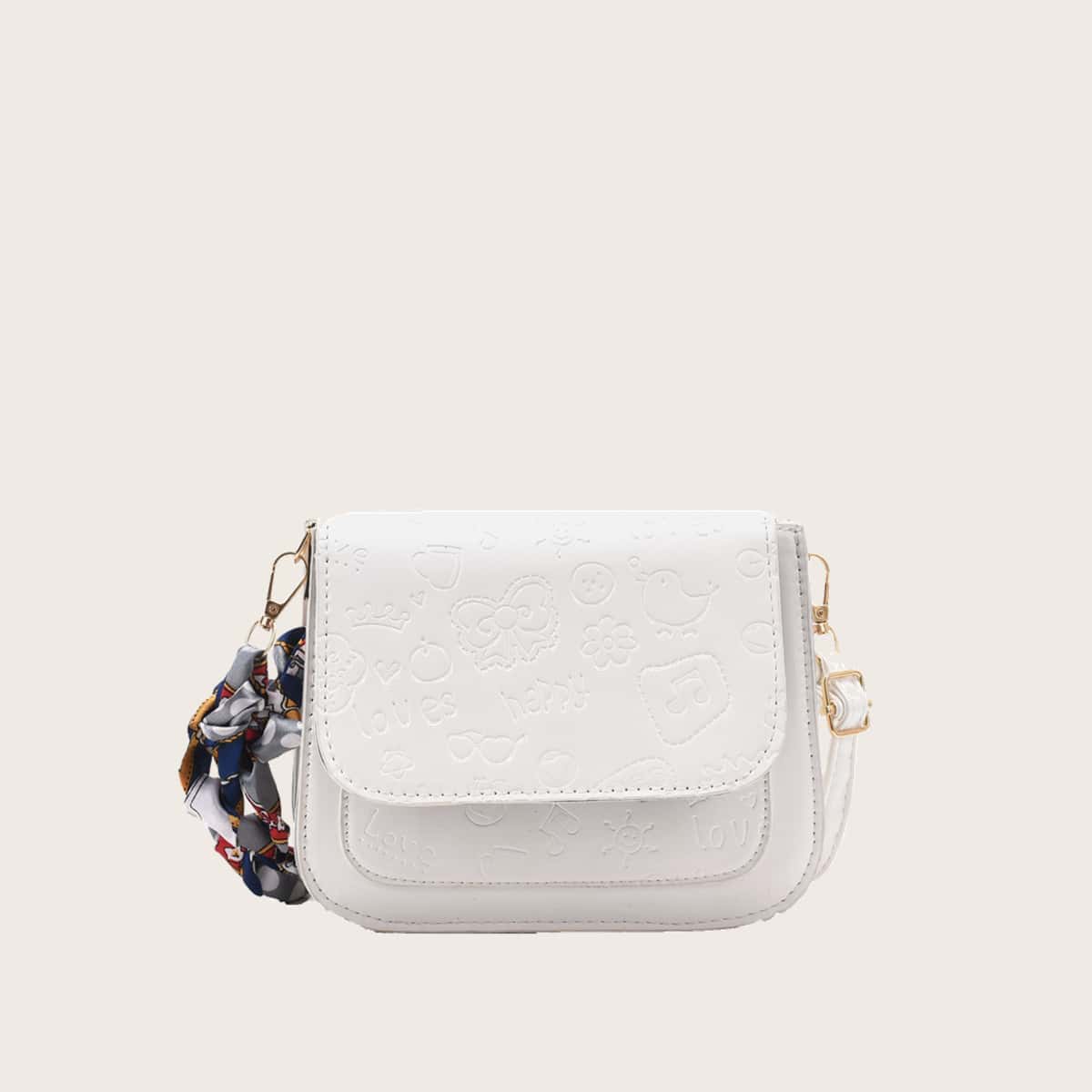 

Cartoon Embossed Crossbody Bag, White