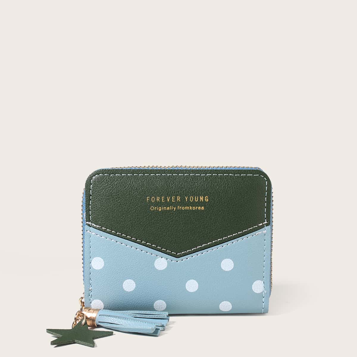 

Colorblock Polka Dot Zip Purse, Blue