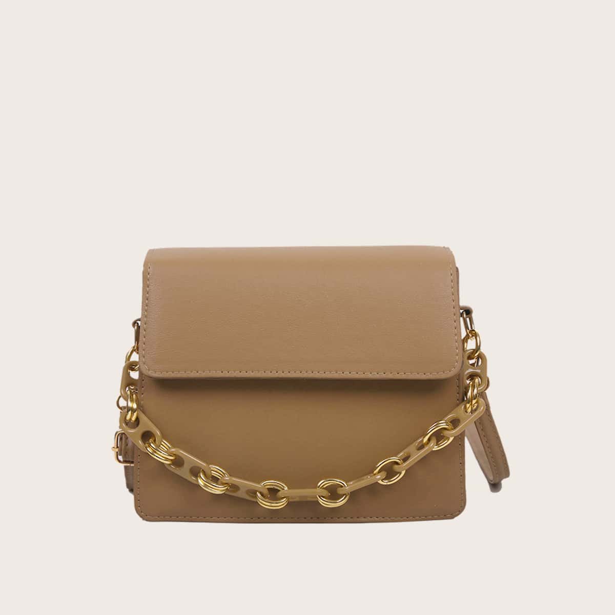 

Solid Chain Satchel Bag, Khaki