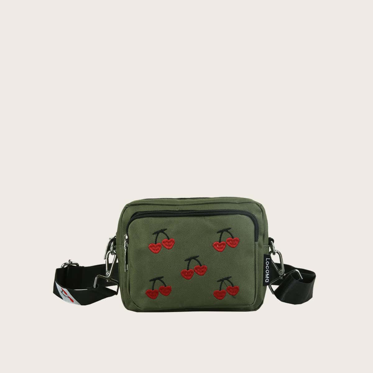

Cherry Embroidery Crossbody Bag, Green