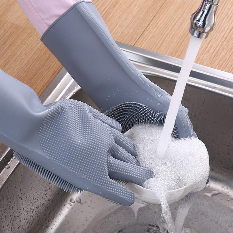 

1pair Kitchen Silicone Waterproof Gloves, Grey