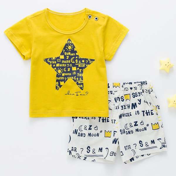 

Toddler Boys Star Print Top & Letter Graphic Shorts Set, Multicolor