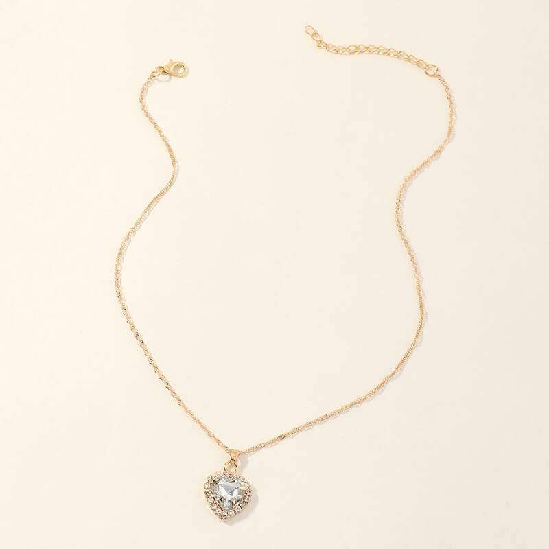 

Rhinestone Heart Charm Necklace, Gold