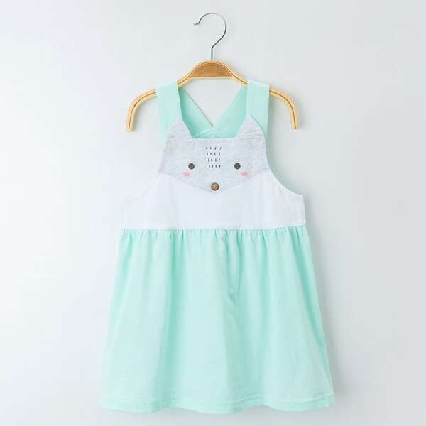 

Toddler Girls Color Block Cartoon Graphic Dress, Mint blue