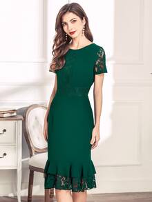 MIUSOL فستان نحيل بحافة مكشكش بلوحة دانتيل