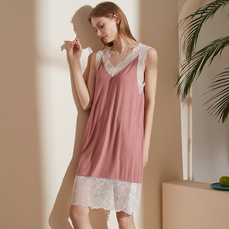 

Lace Trim Night Dress, Dusty pink