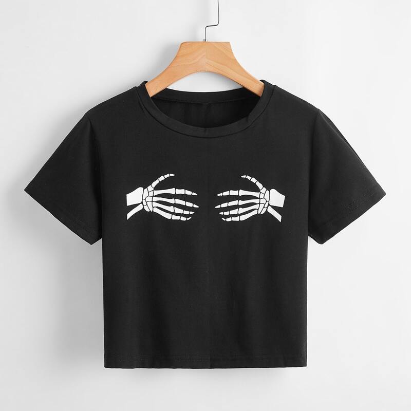 

Skeleton Graphic Crop Tee, Black