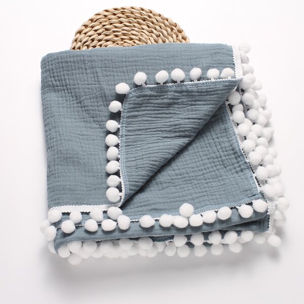 

Boys Pom Pom Decor Blanket, Dusty blue