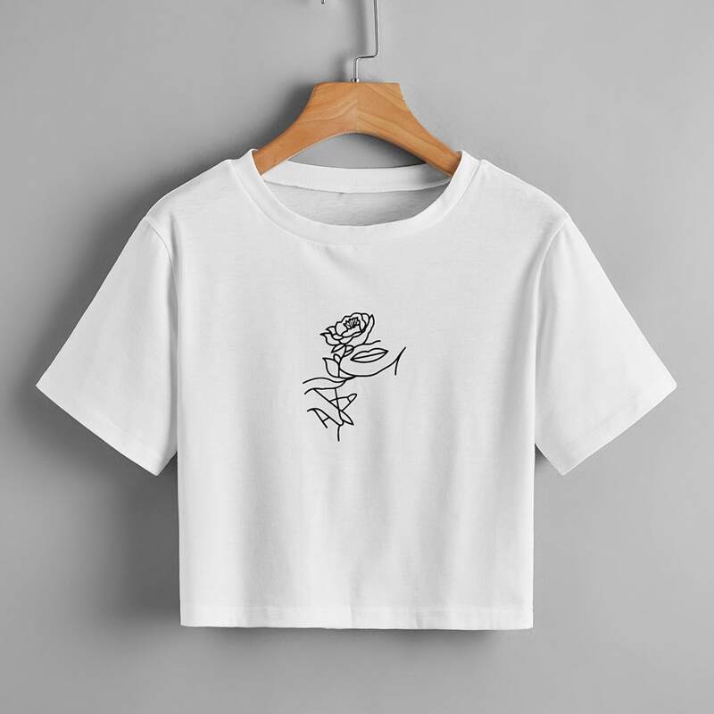 

Rose & Figure Graphic Crop Tee, White
