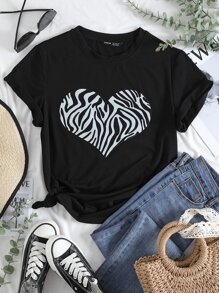 Camisetas Estampado de Cebra Casual - Negro - Ver 1