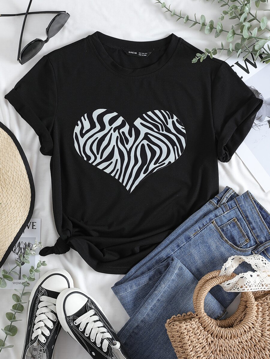 Camisetas Estampado de Cebra Casual - Negro - Ver 1