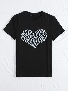 Camisetas Estampado de Cebra Casual - Negro - Ver 3