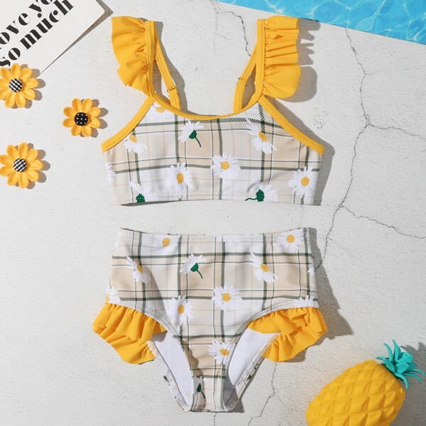 

Baby Girl Daisy Floral Graphic Ruffle Bikini Swimsuit, Multicolor