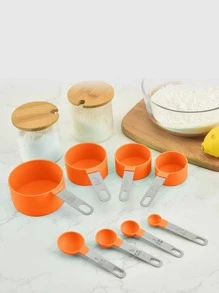8入組/套不銹鋼量杯和湯匙帶橘色手柄,烘焙工具成套工具帶畢業標記