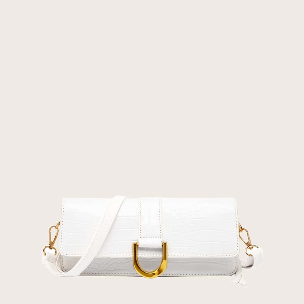 

Croc Embossed Shoulder Bag, White