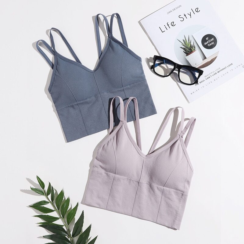 

2 Pack Double Straps Seamless Sports Bra, Multicolor