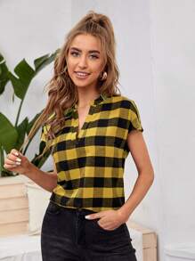 SHEIN Unity 格紋圖案缺口領襯衫 - 彩色 - 查看 1