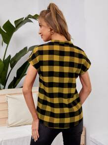 SHEIN Unity 格紋圖案缺口領襯衫 - 彩色 - 查看 2