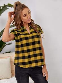 SHEIN Unity 格紋圖案缺口領襯衫 - 彩色 - 查看 4