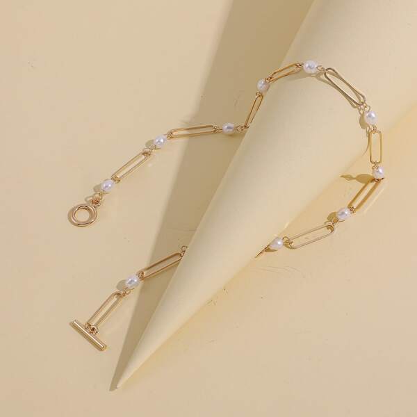 

Faux Pearl Decor Necklace, Gold