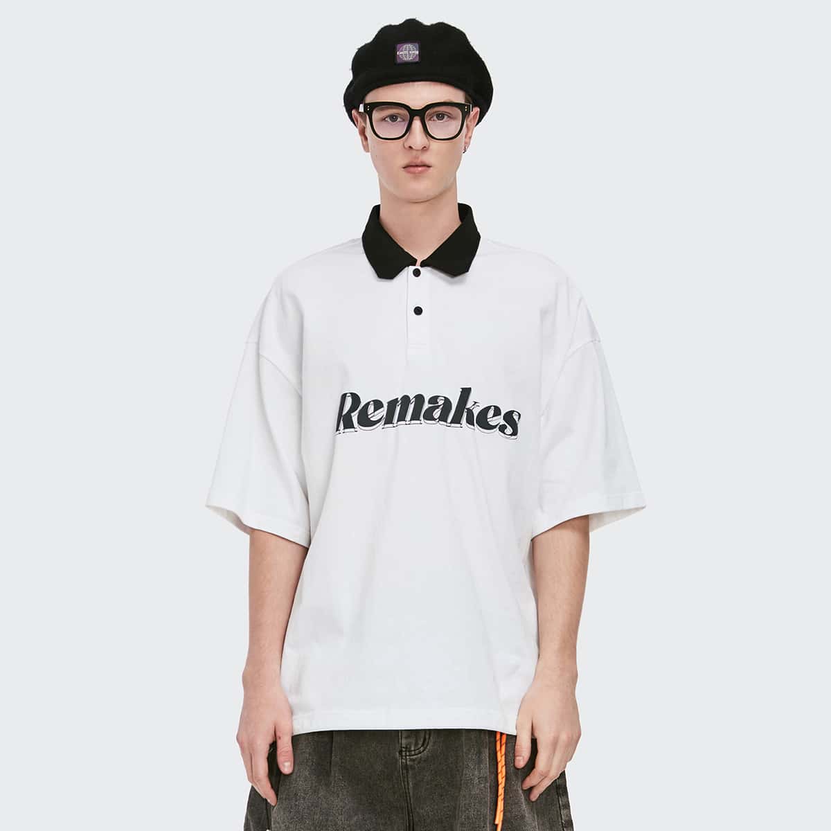 

Guys Drop Shoulder Letter Graphic Polo Shirt, White
