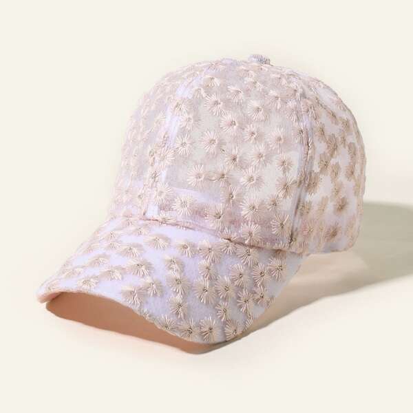 

Flower Embroidery Baseball Cap, Baby pink