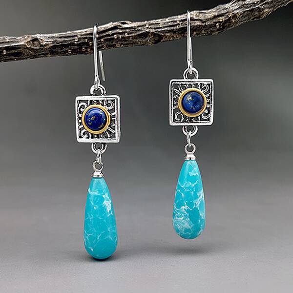 

Bohemian Water Drop Decor Earrings, Blue