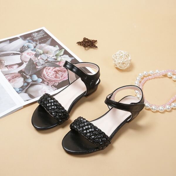 

Girls Braided Design Ankle Strap Sandals, Black