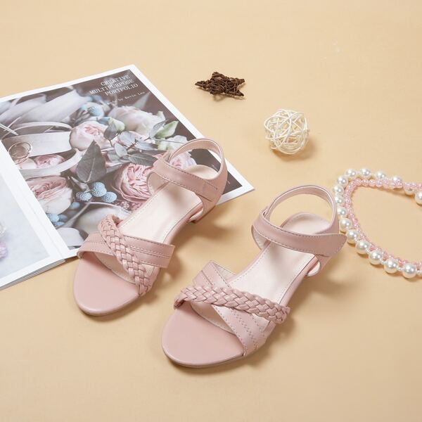 

Girls Braided Design Ankle Strap Sandals, Dusty pink