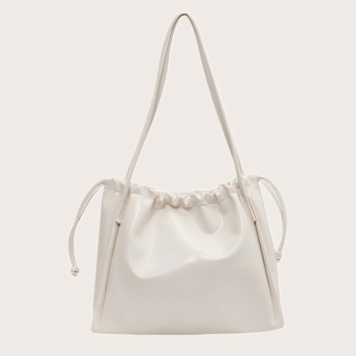 

Drawstring Shoulder Tote Bag, White