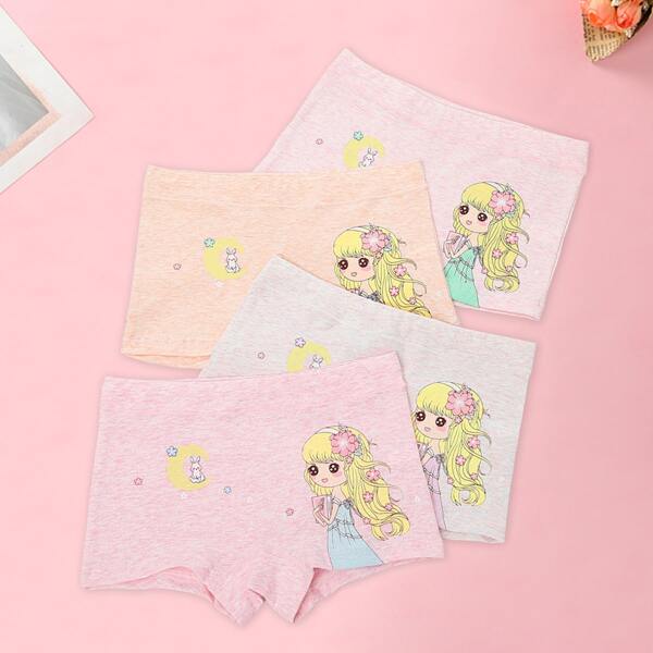 

Girls 4pcs Cartoon & Floral Panty, Multicolor