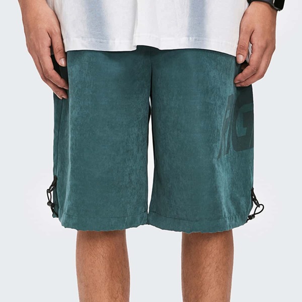 

Men Elastic Waist Letter Graphic Drawstring Hem Shorts, Teal blue