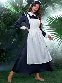 3pack Ruffle Trim Maid Costume Dress - Blue and White - View 3