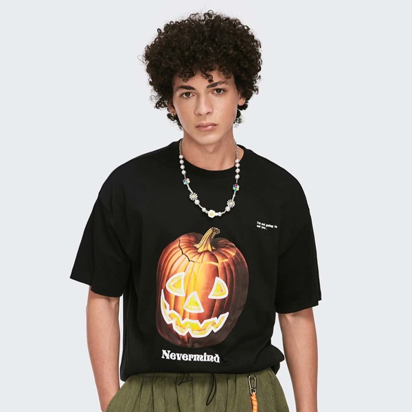 

Men Slogan & Halloween Print Tee, Black