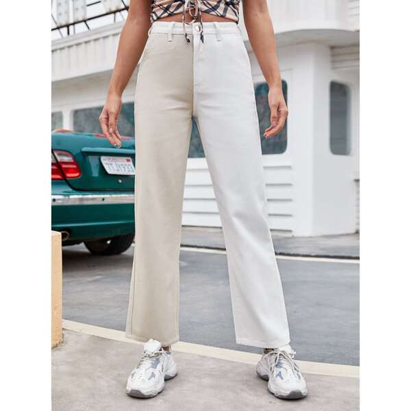 

High Waist Color Block Jeans, Multicolor