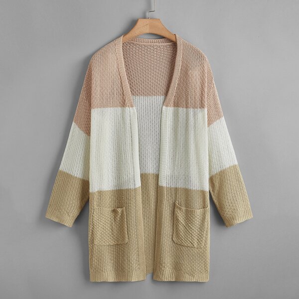 

Plus Cut And Sew Dual Pockets Cardigan, Multicolor
