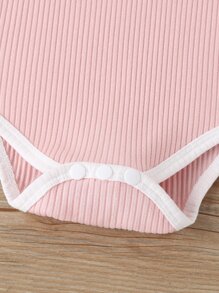 Baby Girl Rib Binding Cami Bodysuit & Shorts - Pink - View 3