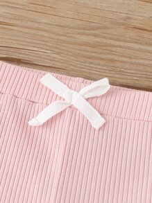 Baby Girl Rib Binding Cami Bodysuit & Shorts - Pink - View 4