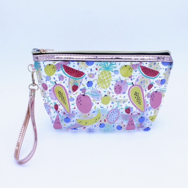 Fruit Pattern Clear Zipper Makeup Bag, Multicolor