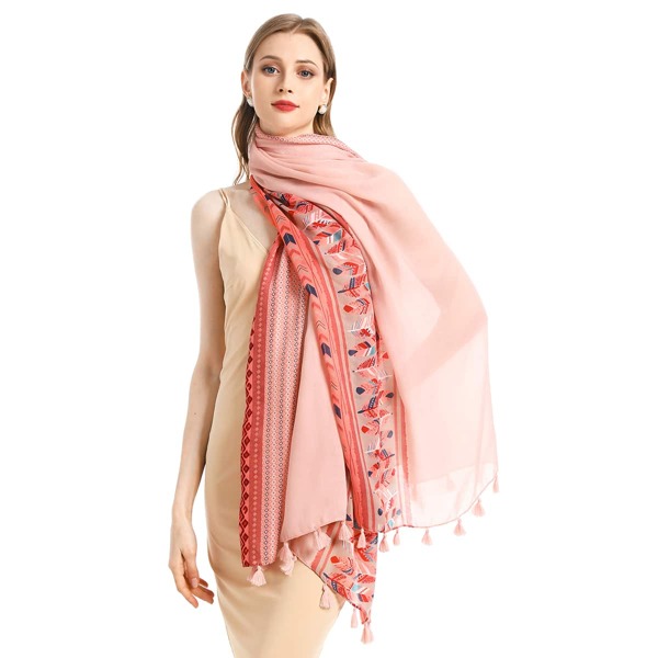 

Feather Print Scarf, Pink