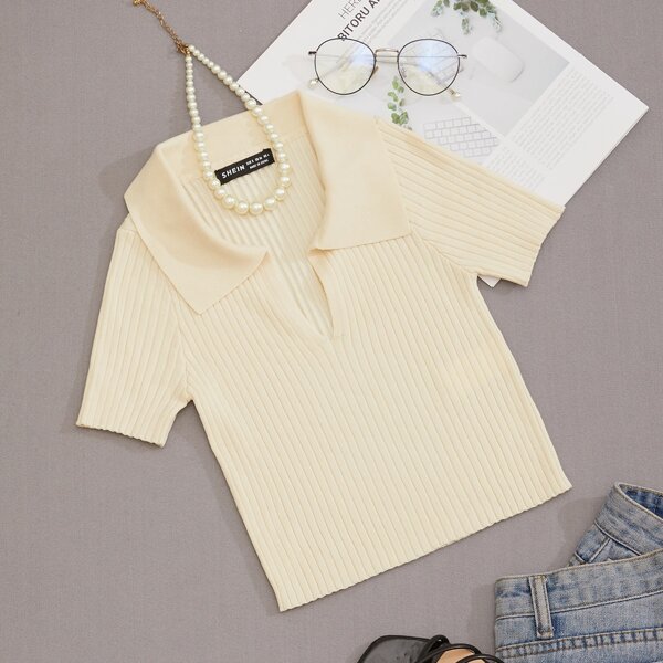 

Ribbed Crop Knit Top, Apricot