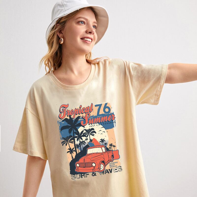 

Letter Tropical Graphic Oversized Tee, Apricot