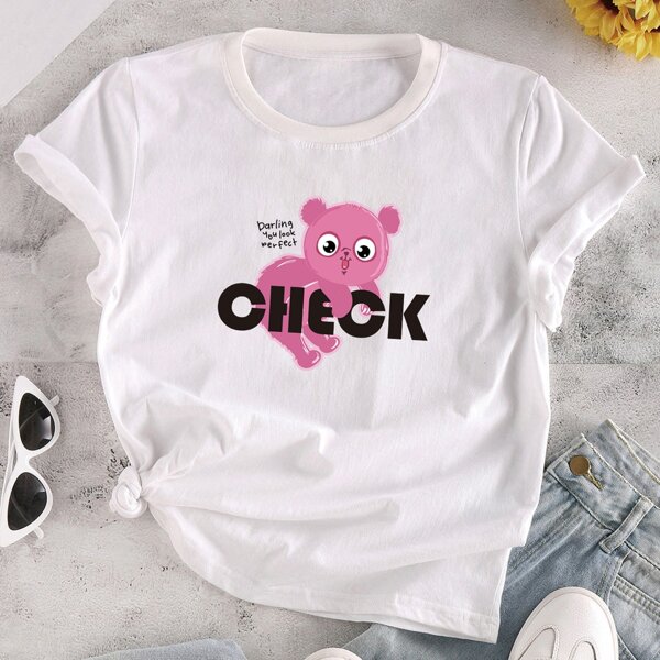

Cartoon And Letter Graphic Tee, White