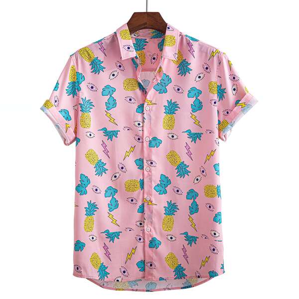 

Men Pineapple Print Shirt, Pink