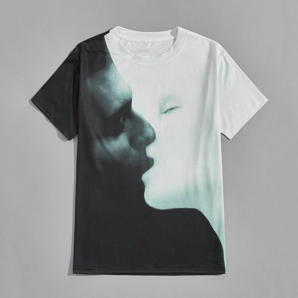

Men Two Tone Figure Graphic Tee, Black and white