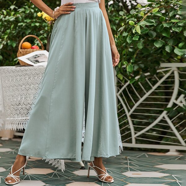 

Solid Wide Leg Pants, Mint green