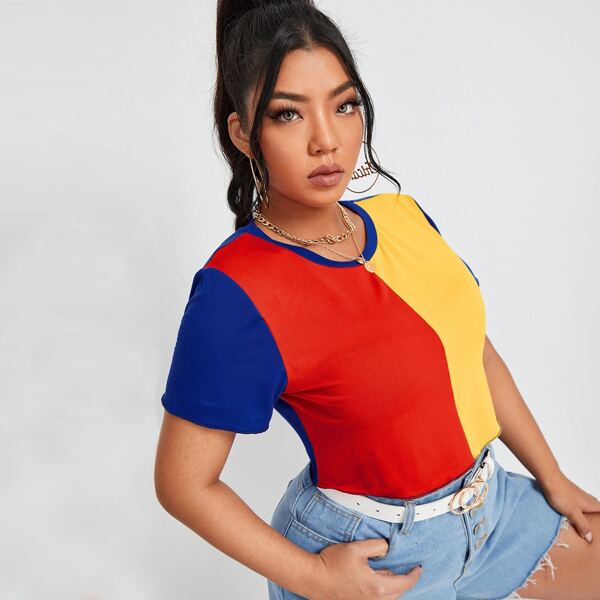 

Plus Cut And Sew Panel Tee, Multicolor