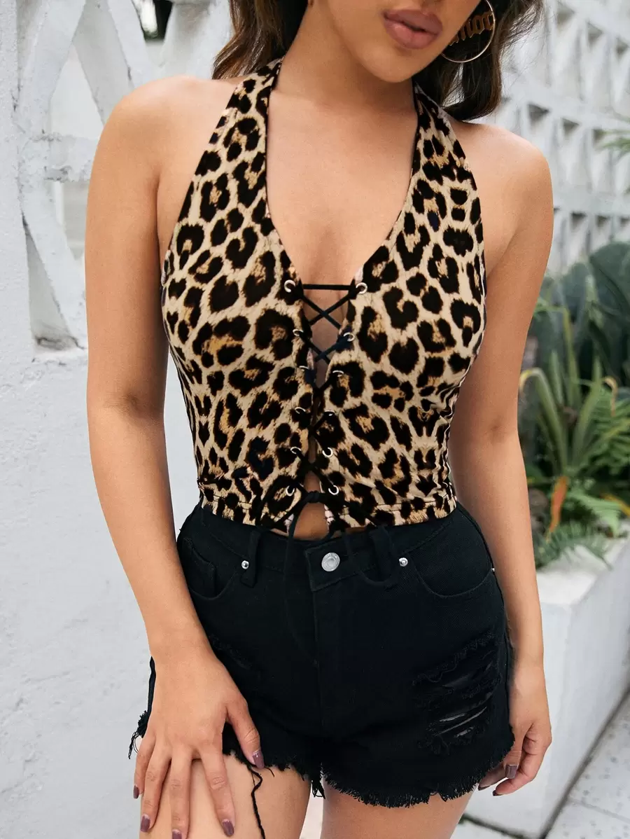 SHEIN Unity Áo hai dây Lộ Lưng Báo Gợi cảm - Nhiều màu - Xem 1