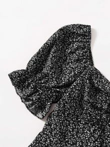 Soleia Plus Size Boho Puff Sleeve Drawstring Allover Print Dress, For Summer - Black - View 5